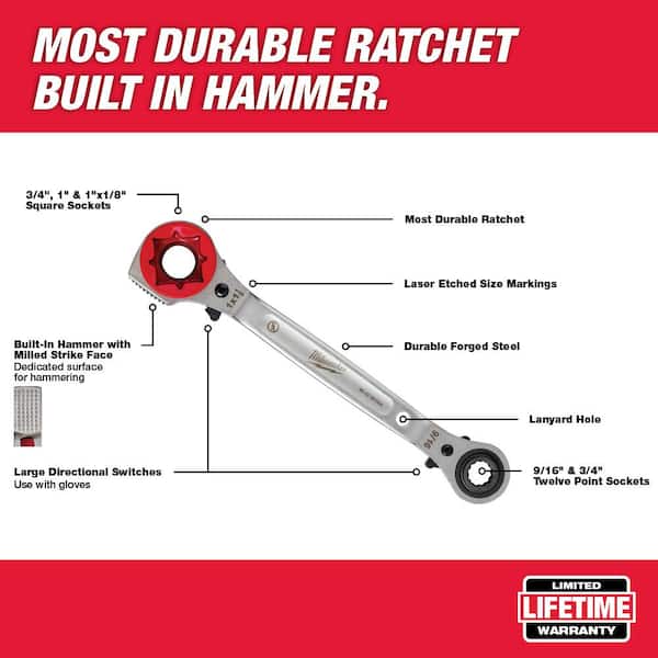 Lineman's 5-In-1 3/4 in. Ratcheting Wrench with Smooth Milled Face & Lineman's 2-In-1 Insulated Ratcheting Box Wrench