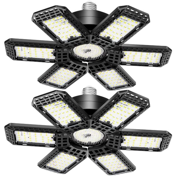 2-Light 200-Watt LED Garage Light with Deformable Panels, Integrated LED, E26/E27 Base, 6500K Chandelier Black