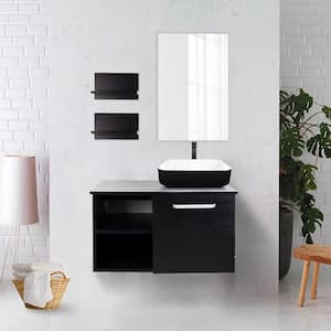 28 in. W x 19 in. D x 28 in. H Single Sink Bath Vanity in Black with Black Solid Top and Mirror