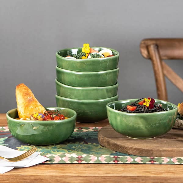 Wudkey 26 fl. oz. Green Stackable Glaze Ceramic Bowls, Porcelain