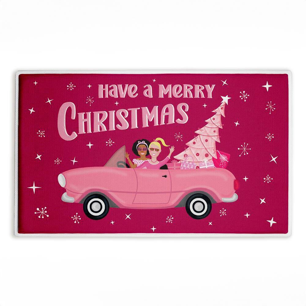 Midcentury Pink Christmas 18 in. x 30 in. Pink Polka Dot Polyester Blend Rectangle Bath Mat price history on PriceWatchPro