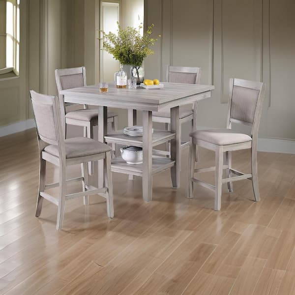 Benjara Hestor 5-Piece Counter Height Gray Wood Top Dining Room Set Seats 4