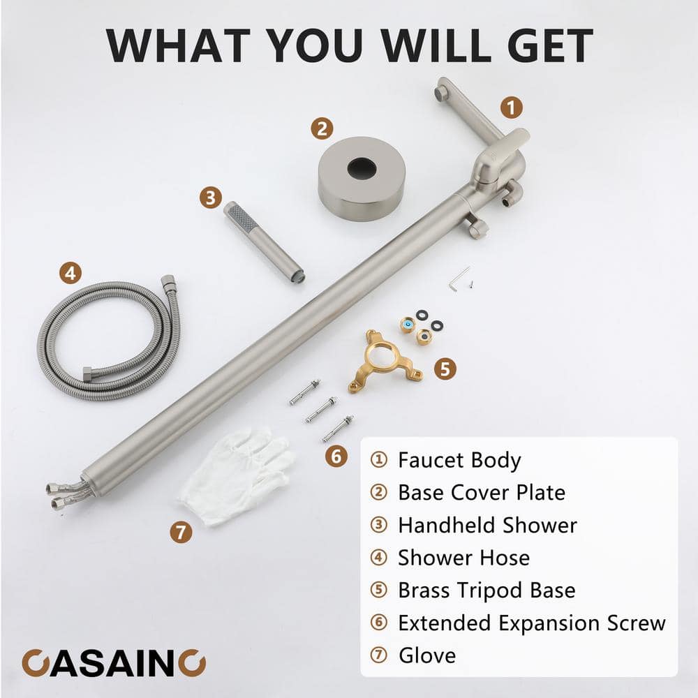 Brushed Nickel Freestanding Bathtub Faucet with Handshower