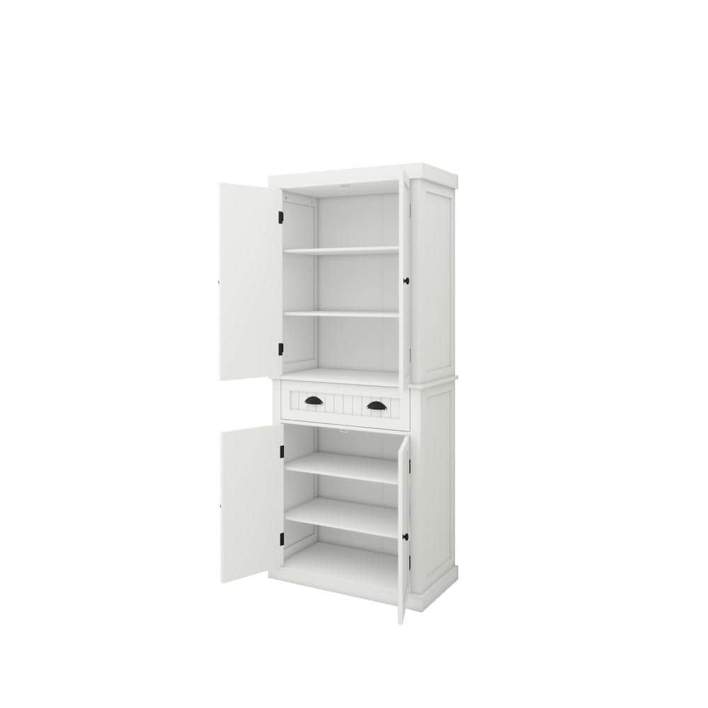 White Freestanding Storage Cabinet with Adjustable Shelves and Drawer