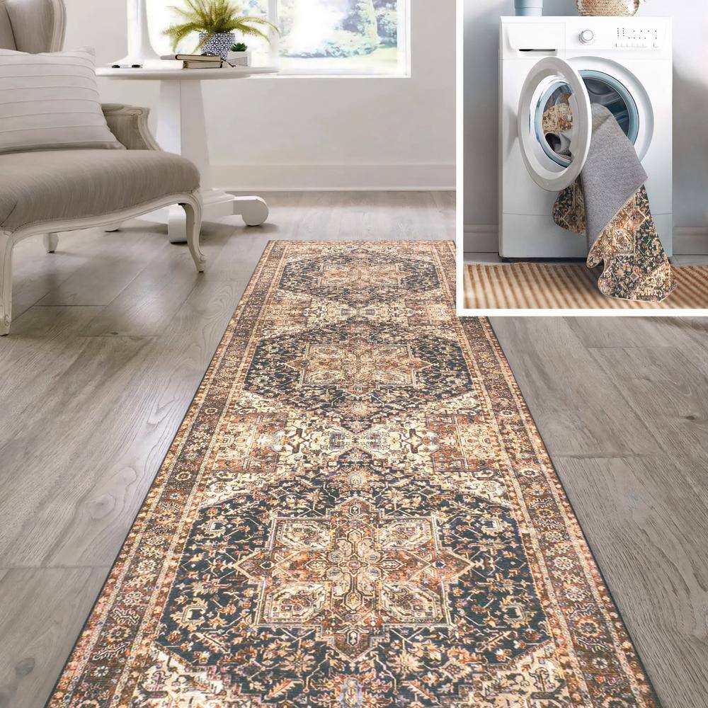 Black/Terra 2 ft. x 8 ft. Chapell Chenille Traditional Medallion Machine-Washable Runner Rug price history on PriceWatchPro