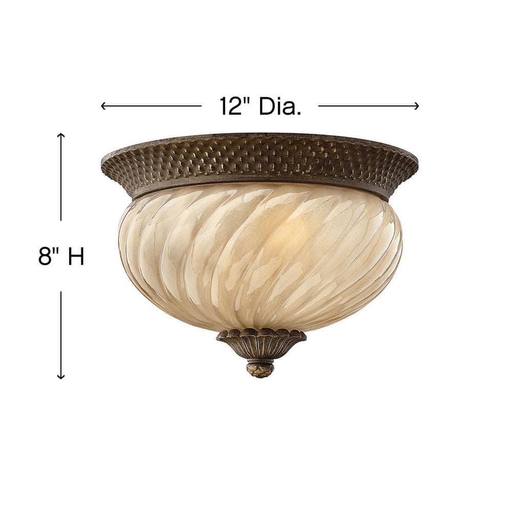 Pearl Bronze Pineapple-Inspired 2-Light Flush Mount with Amber Optic Glass