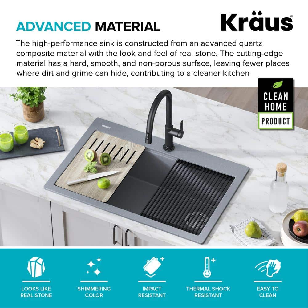 33 in. Metallic Gray Granite Composite Single Bowl Kitchen Sink