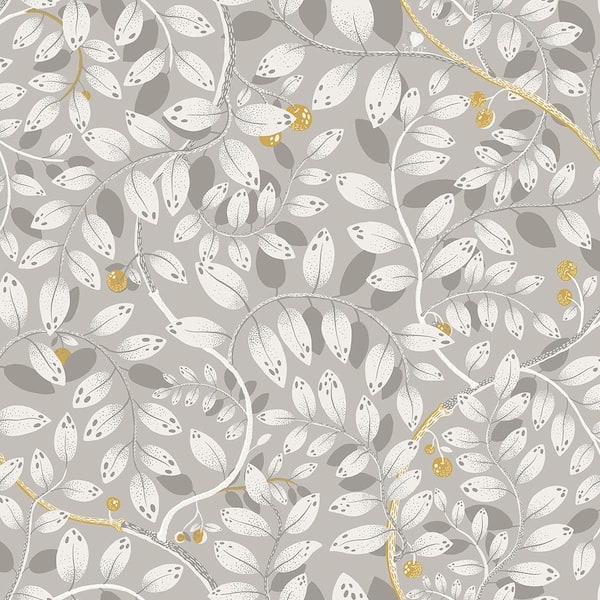 A-Street Prints Kirke Grey Leafy Vines Wallpaper Sample