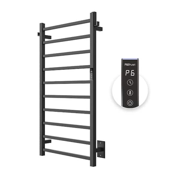Unbranded 10-Bar Towel Holder Wall Mounted Towel Warmer Rack Electric Towel Drying Rack with Timer, Stainless Steel in Matte Black