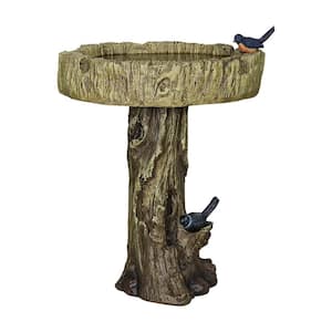 24. 4in. Cement Outdoor Garden Birdbath with Birds, Woodland Tree Trunk Decor Yard Statue, Pedestal Birdbaths for Garden