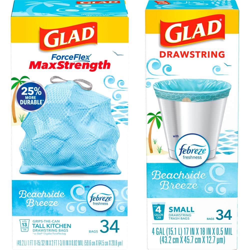 Glad 4 Gal. Plus 13 Gal. Beachside Breeze Scent Household Trash Bag