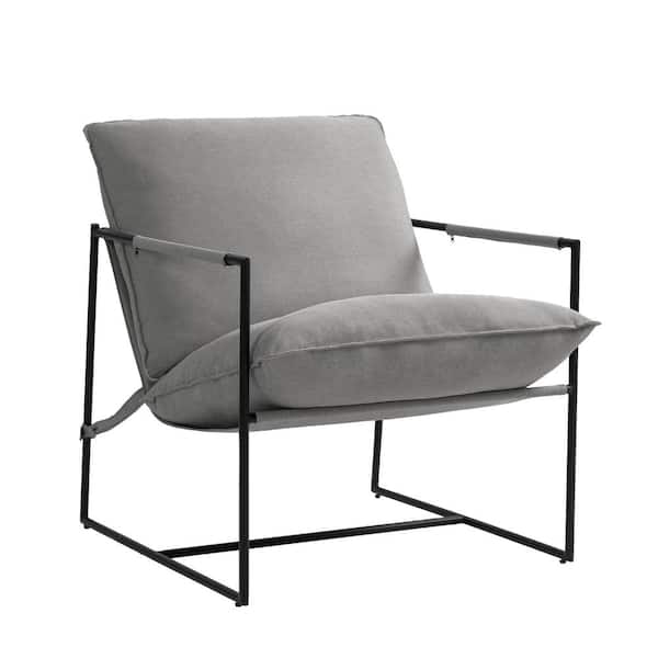 Uixe Modern Metal Frame Light Gray Sling Accent Armchair with Removable Cushions (Set of 1)