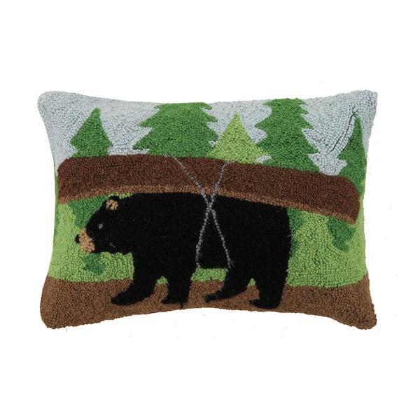 The Pillow Shoppe Canoe Black Bear Wool 14 in. x 20 in. Hook Pillow