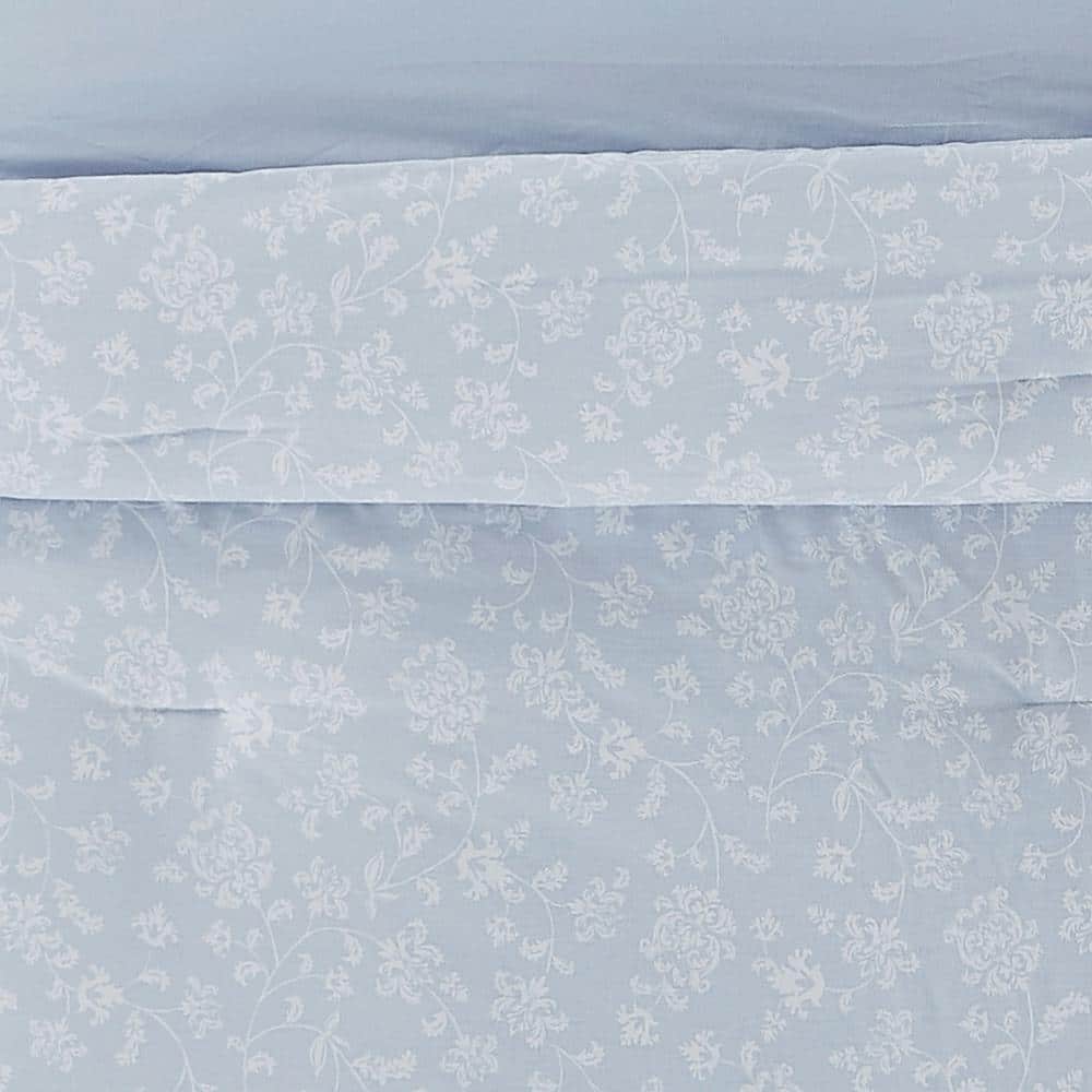 King Blue Cotton Reversible Bedspread Set with Polyfill