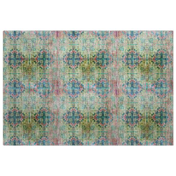 Dream Shag Premium Machine Washable Abstract ADS557 Green 3 ft. x 4 ft. Area Rug