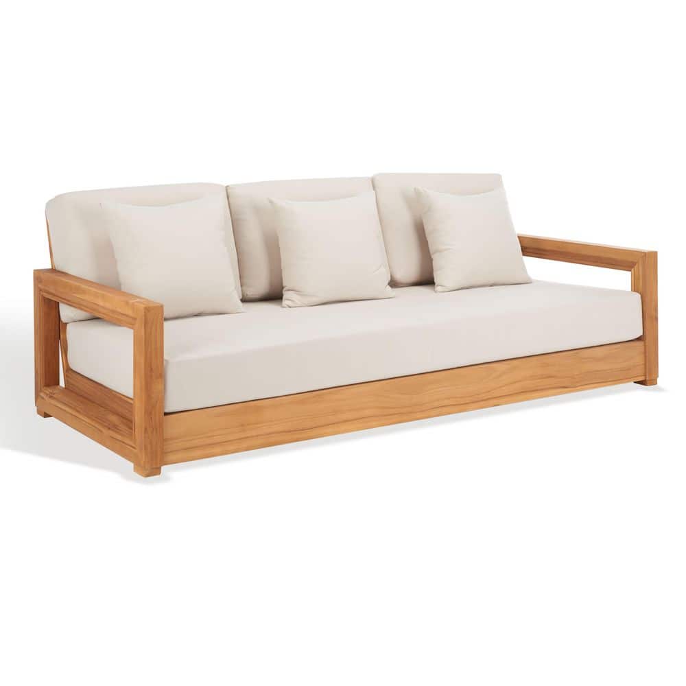 Montford 2-Person Teak Outdoor Bench with Beige Cushion