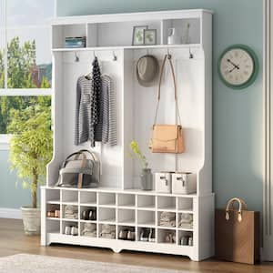 Modern Style White Hall Tree with Ample Storage Space and 24-Shoe ...
