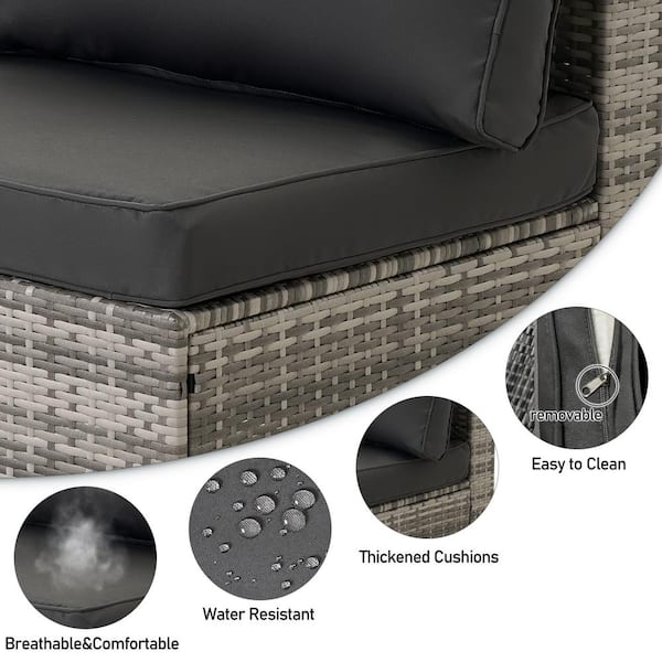 Acme OT01092 Brayden studio braxten laurance grey fabric and grey faux  wicker patio sectional with reversible chaise and coffee table