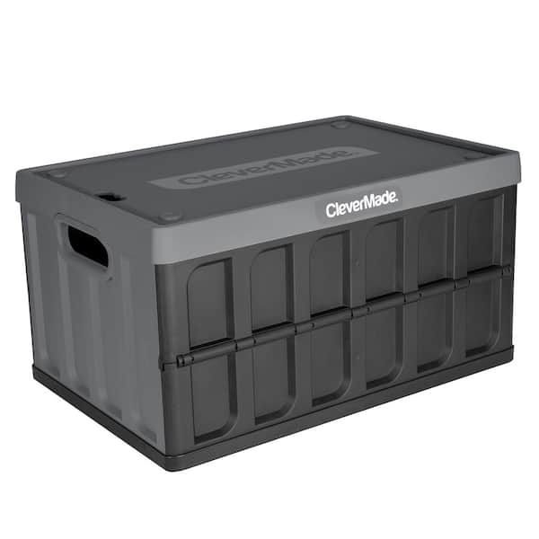 Unbranded 46 l Collapsible Storage Crate with Lid in Charcoal Black