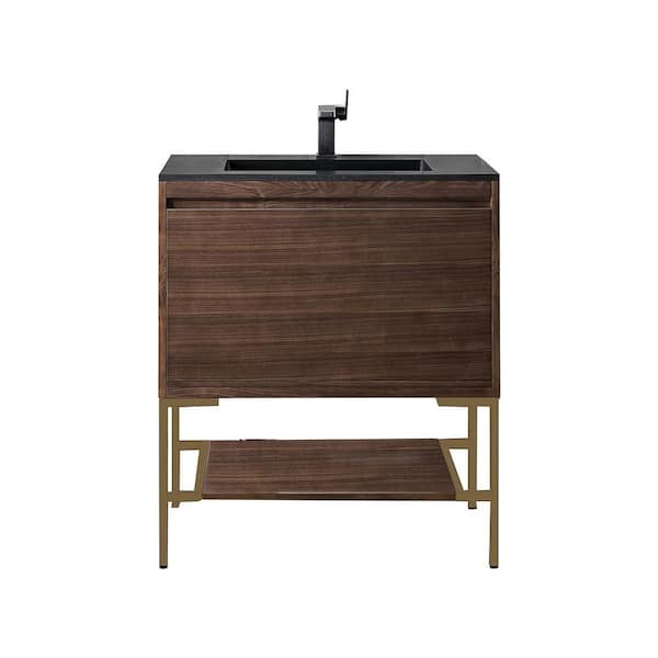 James Martin Vanities Milan 31.5 in. W x 18.1 in. D x 36 in. H Bathroom Vanity in Mid Century Walnut with Charcoal Black Composite Top