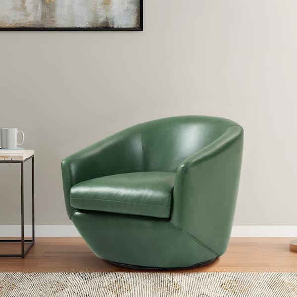 Green PU Leather Swivel Accent Arm Chair with Metal Base(Set of 1)