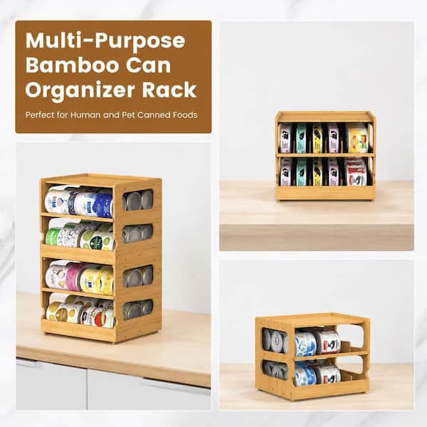 LAIFUCAM Natural Bamboo Cat Food Organizer with Stackable 2-Tier