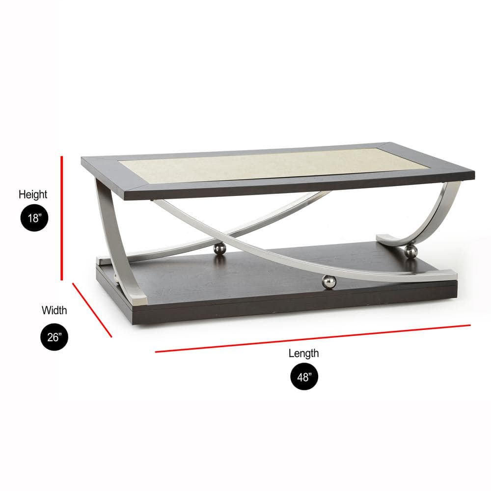 Ramsey Rectangular Ebony Birch and Steel Coffee Table with Mirrored Top