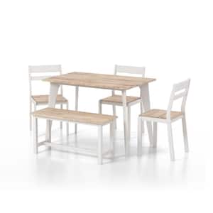 Miley 5-Piece Natural and White Dining Set with Bench