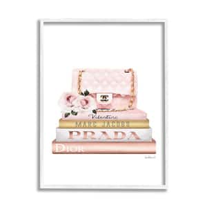 Pink Purse Gold Bookstack Glam Fashion Design By Amanda Greenwood Framed Print Nature Texturized Art 11 in. x 14 in.