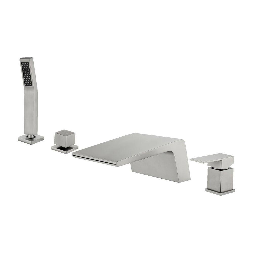 Single-Handle Tub Deck Mount Roman Tub Faucet with Hand Shower and Water Suply Hose in Brushed Nickel price history on PriceWatchPro