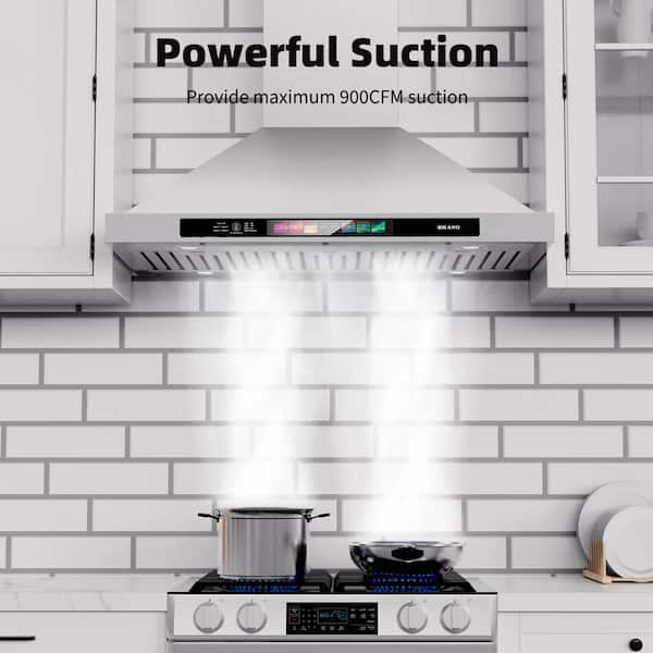 36 in. Convertible Wall Mounted Range Hood in Stainless Steel with Voice/Gesture/Touch Control, LED Light, 900 CFM