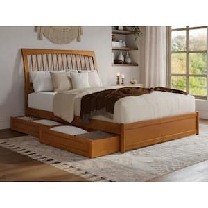 Roslyn Light Toffee Natural Bronze Solid Wood Frame Queen Platform Bed with Panel Footboard Storage Drawers