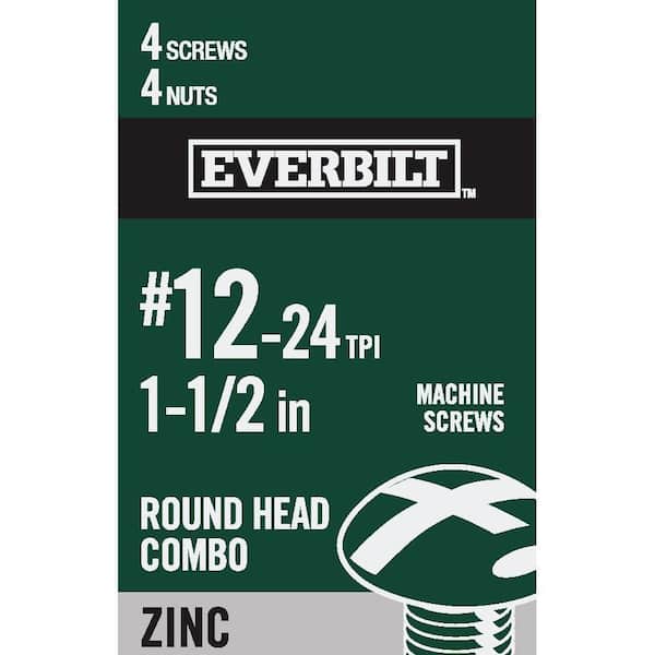 Everbilt #12-24 x 1-1/2 in. Zinc Plated Combo Round Head Machine Screw (4-Pack)