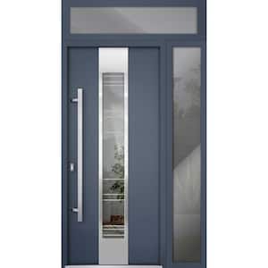 48 in. x 96 in. Right-hand/Inswing 2 Sidelight Clear Glass Gray Graphite Steel Prehung Front Door with Hardware