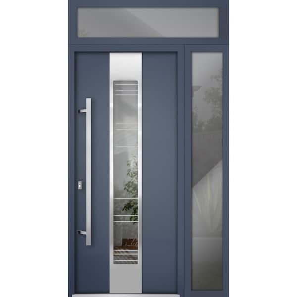 VDOMDOORS 48 in. x 96 in. Right-hand/Inswing 2 Sidelight Clear Glass Gray Graphite Steel Prehung Front Door with Hardware