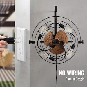 20 in. Indoor Black Low Profile Ceiling Fan with Light Plug-in Farmhouse Caged Mounted Fan with Remote