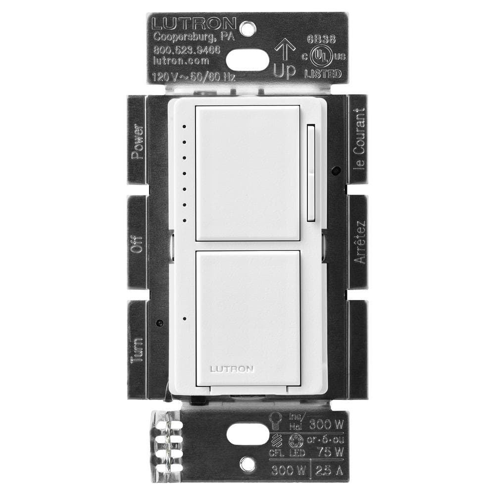 Maestro LED+ Dual Dimmer and Switch, 75-Watt LED Bulbs/2.5 Amp Fans, Single-Pole, Snow (MACL-L3S25-SW) -  Lutron