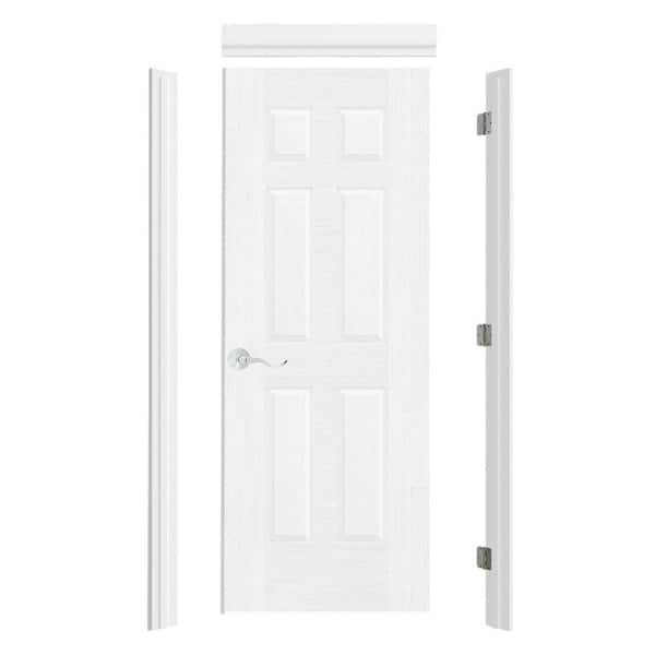 30 in. x 80 in. 6 Panel, Hollow Core, White Composite Prehung Interior Door Right-Handed w/ Quick Assemble Jamb & Handle