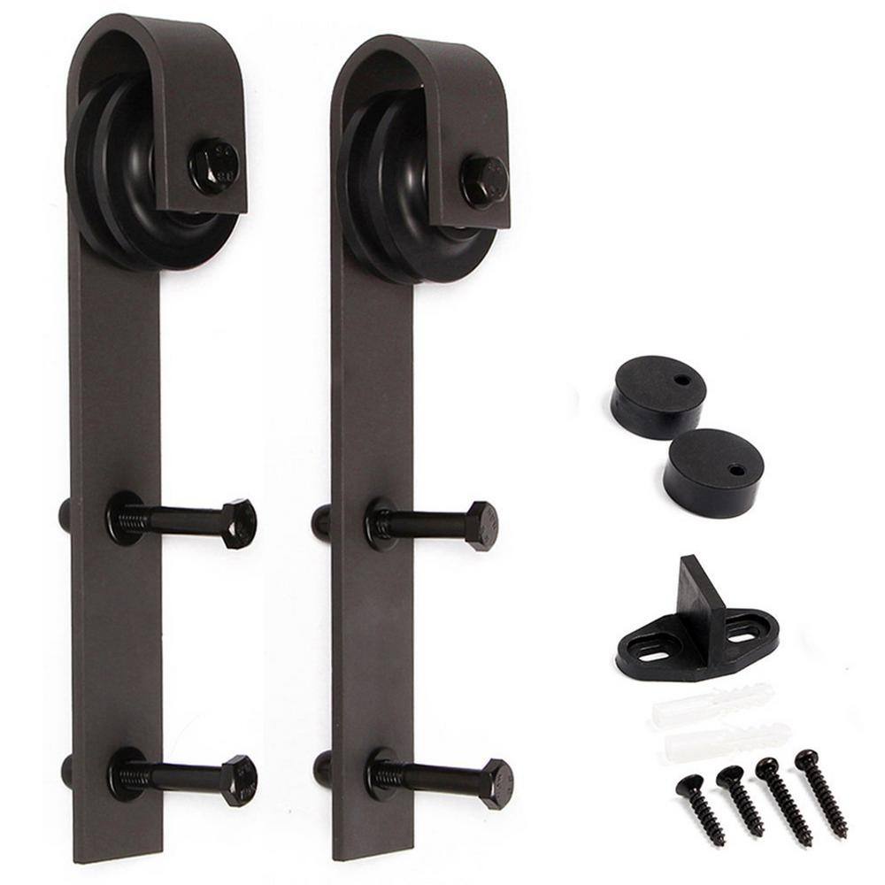 Kona Coffee Pine Wood Sliding Barn Door with Black Hardware Kit