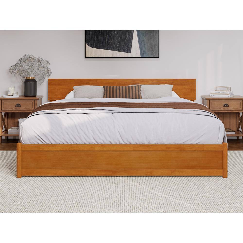 Wesley King Light Toffee Wood Platform Bed with Storage Drawers