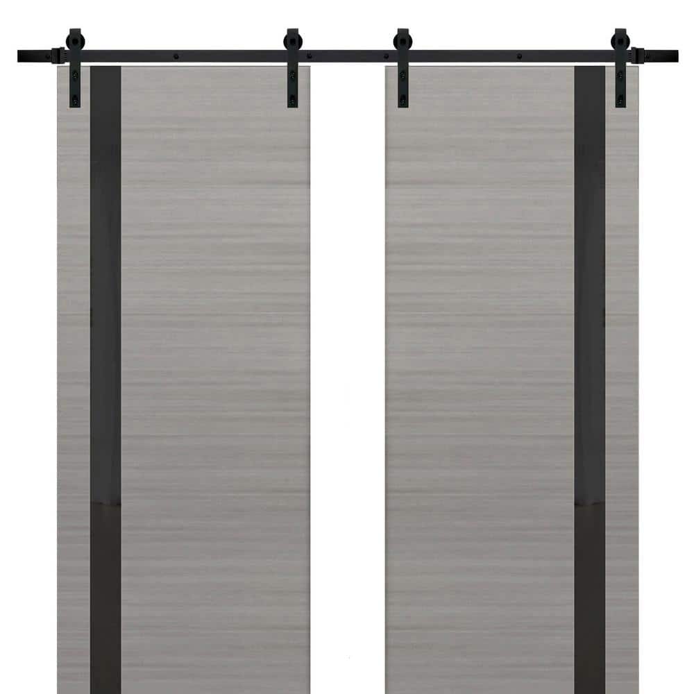 Assemble Required 42 in. x 84 in. 2-Panel Frosted Glass Gray Ash Solid Wood Sliding Barn Door with Hardware Kit price history on PriceWatchPro