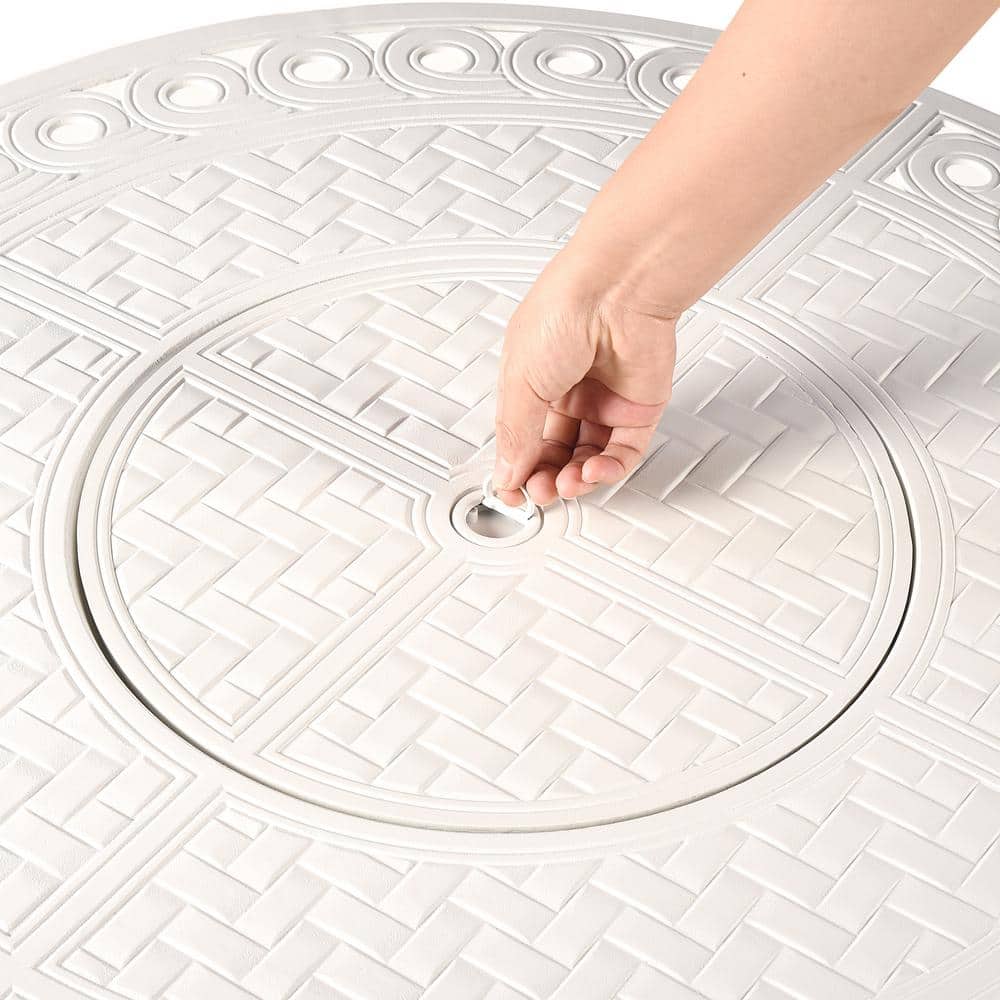 White Aluminum Round Gas Fire Pit Table with Glass Beads