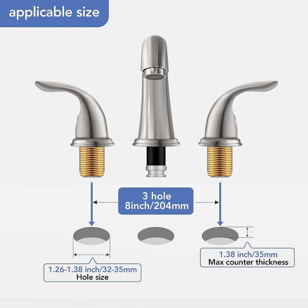 Brushed Nickel 8-Inch Widespread Bathroom Faucet with Lever Handles