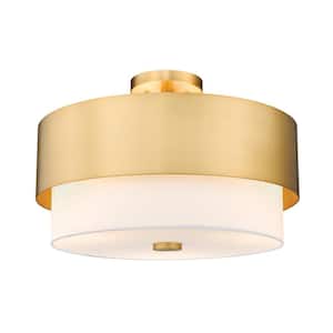 Counterpoint 18 in. 3-Light Modern Gold Semi Flush Mount Light with White Glass Shade with No Bulbs Included