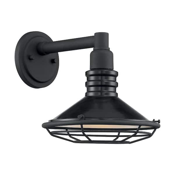 SATCO Blue Harbor Gloss Black/Silver Outdoor Hardwired Wall Lantern Sconce with No Bulbs Included