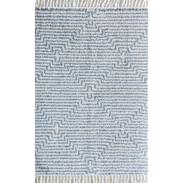 Slowburn White 8 ft. x 10 ft. Stripe Modern Area Rug