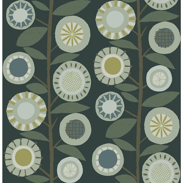 A-Street Prints Sisu Evergreen Floral Geometric Wallpaper Sample