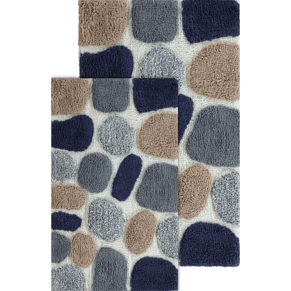 Blue Sienna Cotton Pebble Pattern Bath Rug Set