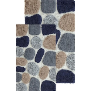 Pebbles Blue Sienna 24 in. x 40 in. Cotton 2-Piece Bath Rug Set