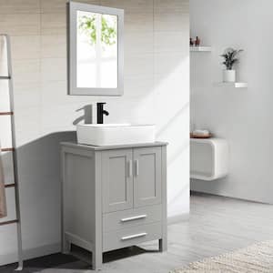 24 in. W x 19 in. D x 32 in. H Bath Vanity in Gray with Solid Surface Top in Gray
